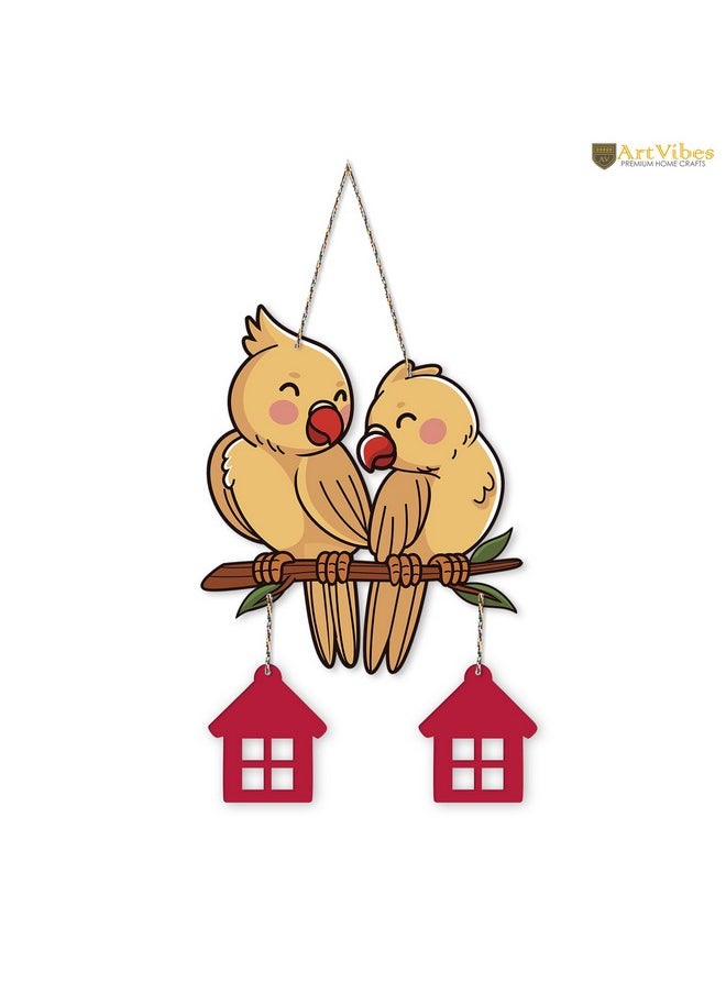 Artvibes Cute Pair of Birds Wooden Wall Hanging for Home Decoration | Garden Balcony | Office | Cafe | Decorative Door Hanging | Festive Decor Art Items (WH_9114N), Pack of 1