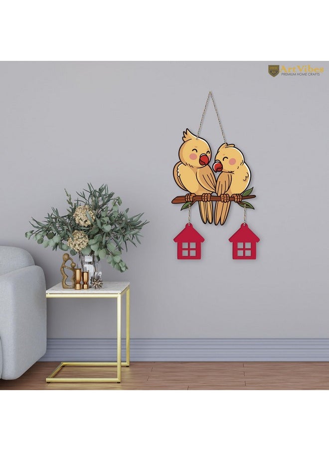 Artvibes Cute Pair of Birds Wooden Wall Hanging for Home Decoration | Garden Balcony | Office | Cafe | Decorative Door Hanging | Festive Decor Art Items (WH_9114N), Pack of 1