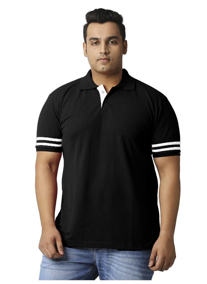 Wear Your Opinion Men's Plus Size Stripe Style Polo Collar Neck Half Sleeve Regular Fit T-Shirt (Black/White, 4Xl)