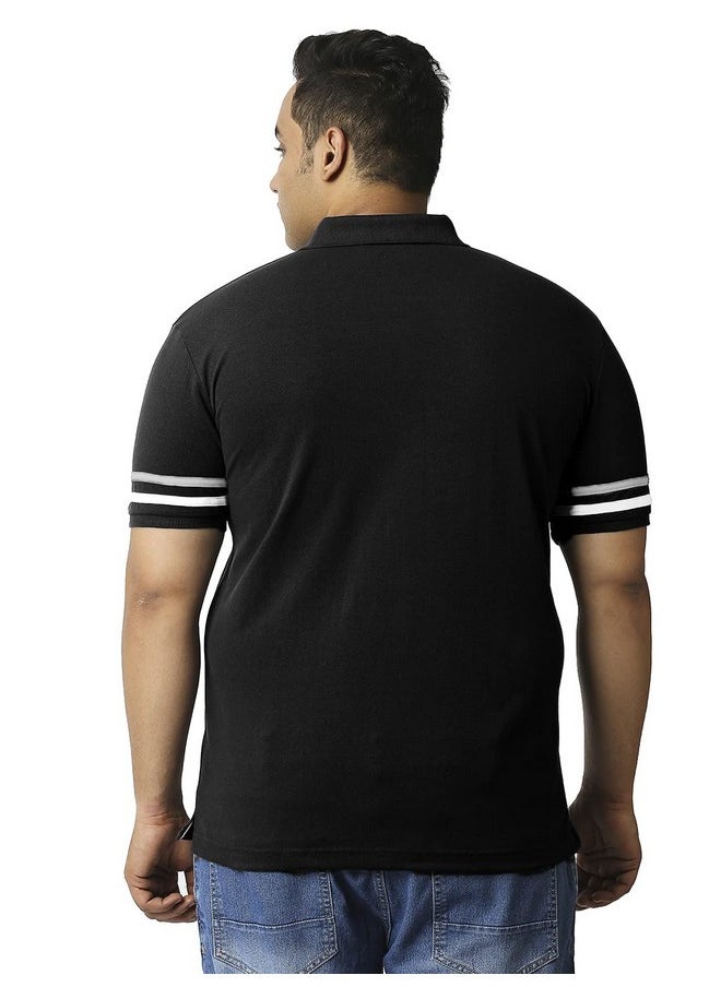 Wear Your Opinion Men's Plus Size Stripe Style Polo Collar Neck Half Sleeve Regular Fit T-Shirt (Black/White, 4Xl)