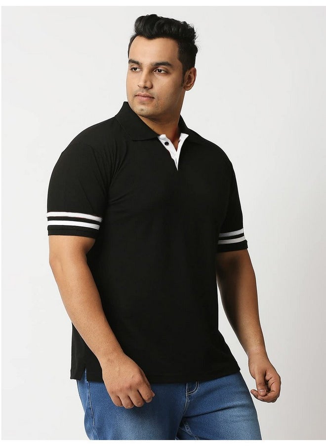 Wear Your Opinion Men's Plus Size Stripe Style Polo Collar Neck Half Sleeve Regular Fit T-Shirt (Black/White, 4Xl)