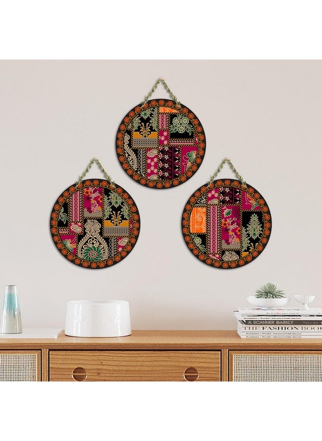 Artvibes Decorative Floral Art Wooden Wall Hanging Decoration Items for Home | Bedroom | Mdf Designer Artwork for Living Room | Ideal Gift | Stylish Modern Decor Item for Hall (WH_9906N) (Set of 3)