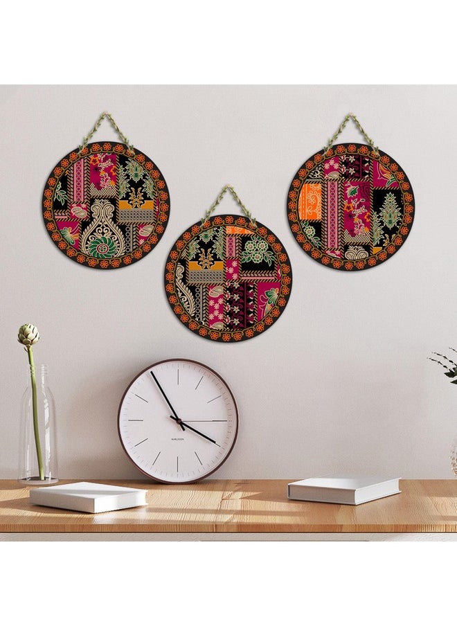 Artvibes Decorative Floral Art Wooden Wall Hanging Decoration Items for Home | Bedroom | Mdf Designer Artwork for Living Room | Ideal Gift | Stylish Modern Decor Item for Hall (WH_9906N) (Set of 3)