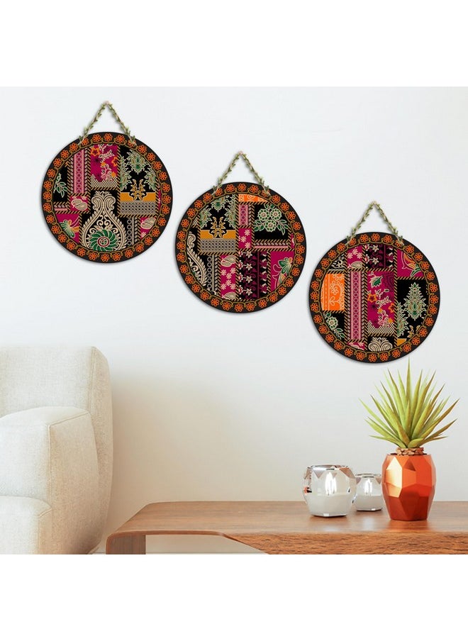Artvibes Decorative Floral Art Wooden Wall Hanging Decoration Items for Home | Bedroom | Mdf Designer Artwork for Living Room | Ideal Gift | Stylish Modern Decor Item for Hall (WH_9906N) (Set of 3)