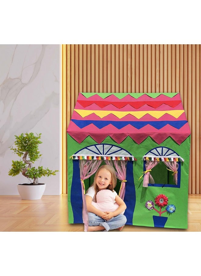 Homecute Hut Type Play Tent House for Kids Toys for 2-12 Years Old Boys & Girls, Jumbo Size Play Tent House for Boys and Girls (Green-Pink)