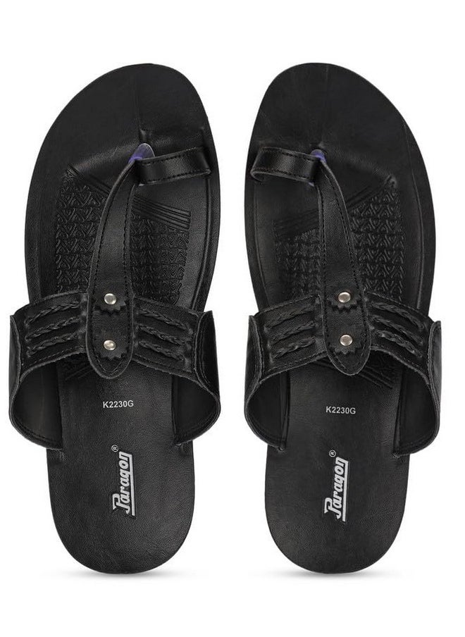 PARAGON PUK2230G Slippers for Men | Comfortable, Breathable & Durable Sandals with Soft Cushioned Footbed | Easy Wear Slip On | Ideal for Outdoor Use Black