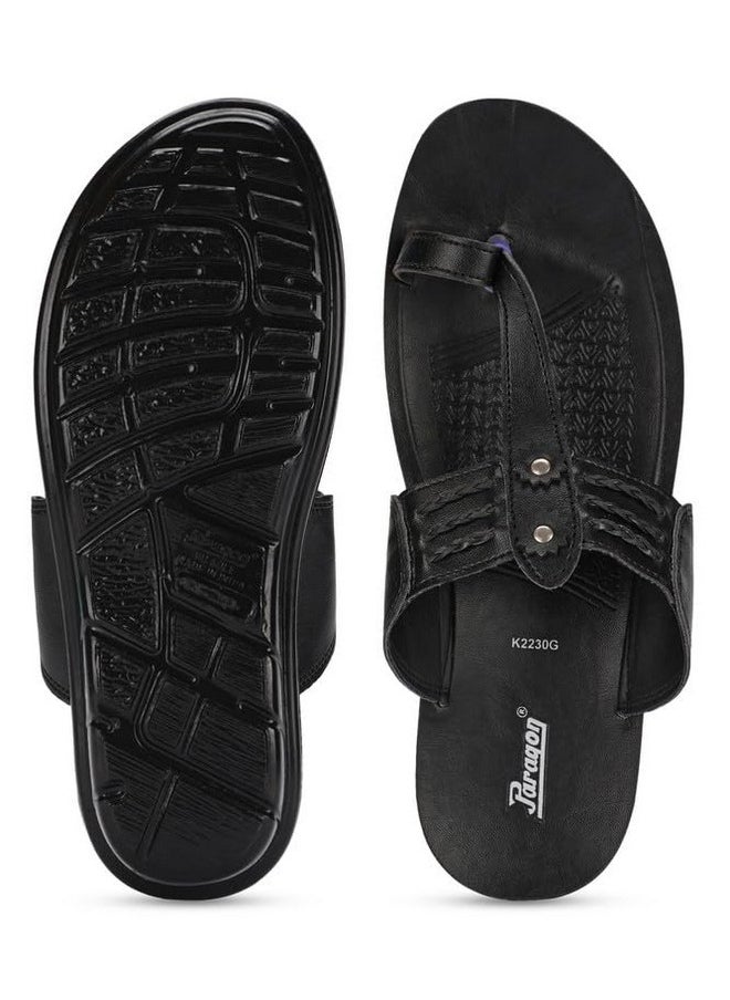 PARAGON PUK2230G Slippers for Men | Comfortable, Breathable & Durable Sandals with Soft Cushioned Footbed | Easy Wear Slip On | Ideal for Outdoor Use Black
