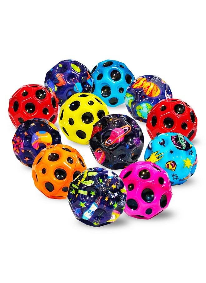 VGRASSP Super Bouncy Rubber Moon Ball Toy for Kids and Adults with Craters - High Bounce, Textured Grip, Perfect for Playtime Fun - Soft Foam Ball (Pack of 12) Multicolor
