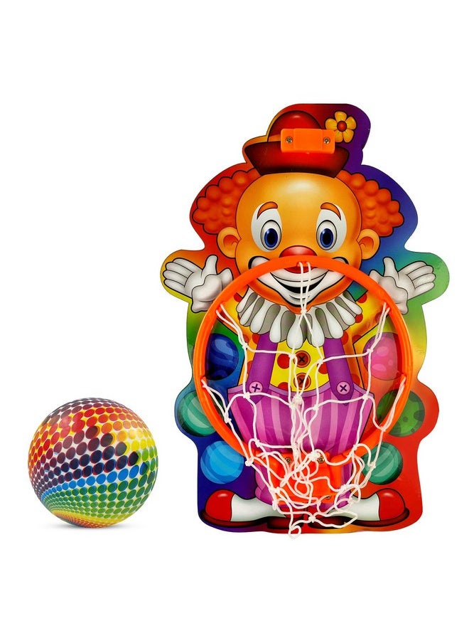 NHR Small Basket Ball Kit Set with Ring for Kids, Playing Indoor Outdoor Basket Ball, Hanging Board with Net & Ball (Joker Face Printed), Multi Color