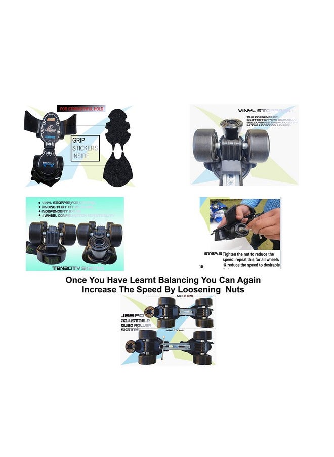 jaspo Unisex Tenacity Adjustable Senior Roller Skates Suitable For Age Group 6 To 14 Years (Black), Speed Wheel