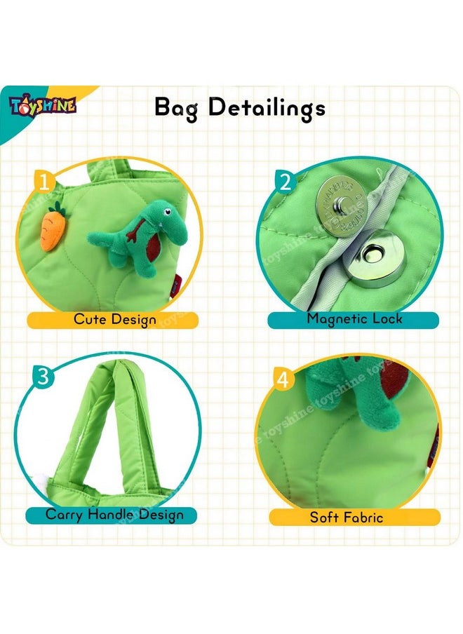 Toyshine Soft Plush Cartoon Tote Bag, Girls Handbag for Travel and Multi-Purpose for Bday Party Supplies - Green