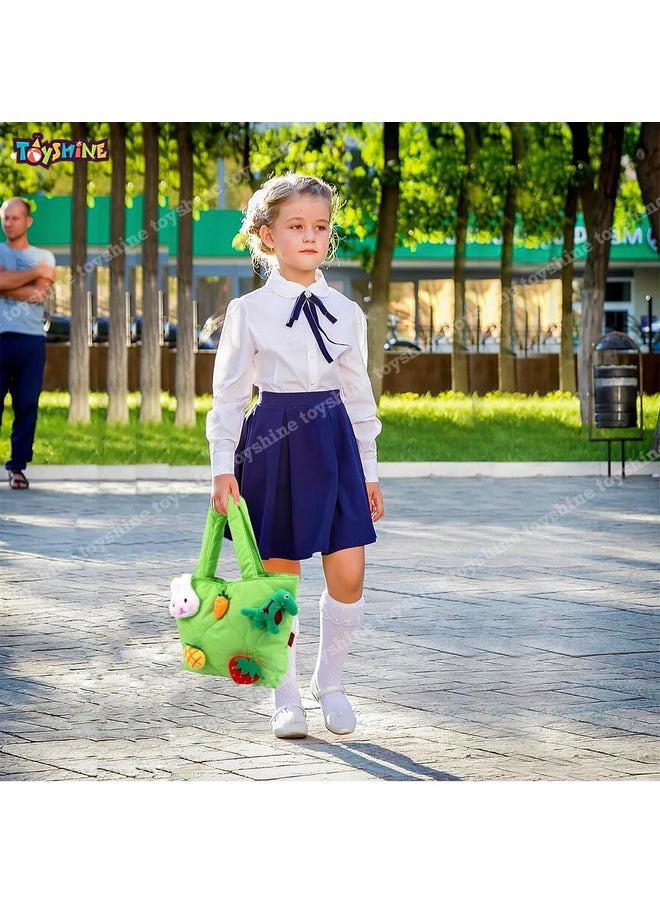 Toyshine Soft Plush Cartoon Tote Bag, Girls Handbag for Travel and Multi-Purpose for Bday Party Supplies - Green