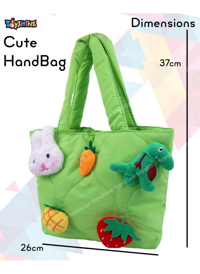 Toyshine Soft Plush Cartoon Tote Bag, Girls Handbag for Travel and Multi-Purpose for Bday Party Supplies - Green