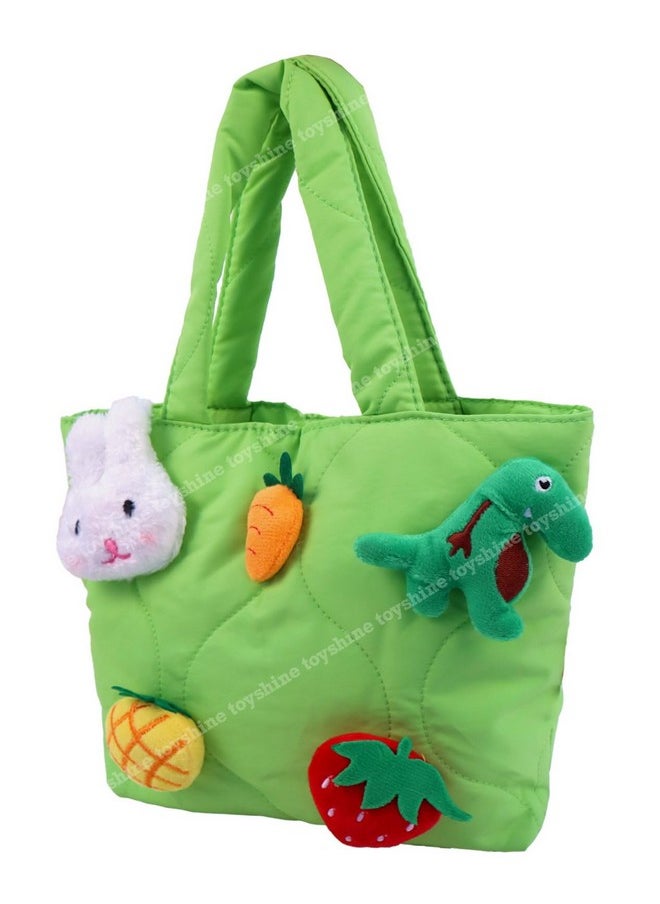 Toyshine Soft Plush Cartoon Tote Bag, Girls Handbag for Travel and Multi-Purpose for Bday Party Supplies - Green