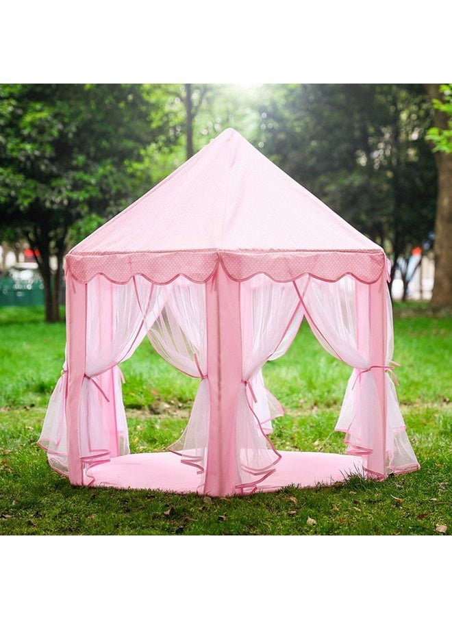 BabyGo Kids Prince Princess Castle Theme Play Tent with Mosquito Net Design for Kids (Pink) (140cm x 135cm x 70cm)