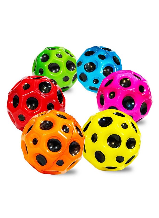 VGRASSP Super Bouncy Rubber Moon Ball Toy for Kids and Adults with Craters - High Bounce, Textured Grip, Perfect for Playtime Fun - Soft Foam Ball, Multicolor (Pack of 6)