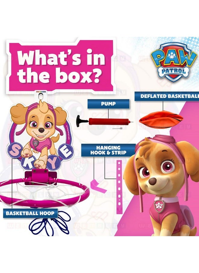 Wembley Paw Patrol Basket Ball for Kids Boys Girls Basketball Set with Deflated Ball, Hoop, Hanging Board & Pump Indoor Outdoor Games Birthday Gift for Children - Skye