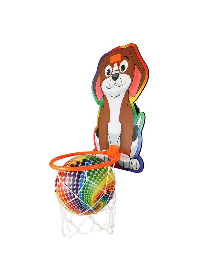 NHR Small Basket Ball kit Set with Ring for Kids, Playing Indoor Outdoor Basket Ball, Hanging Board with Net & Ball (Dog Face Printed), Multicolor