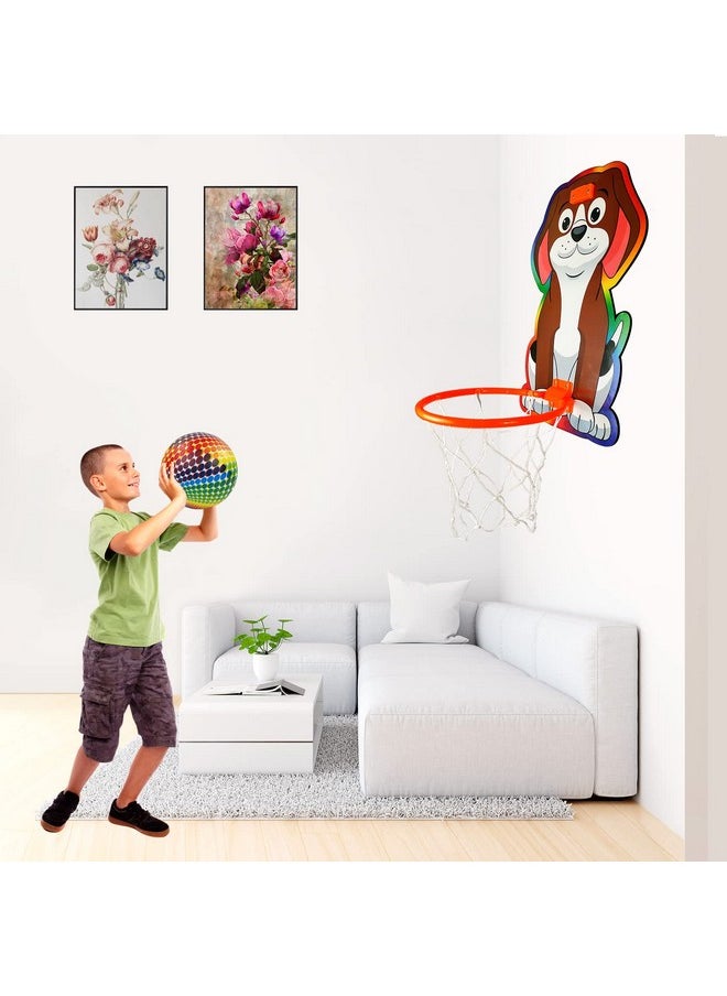 NHR Small Basket Ball kit Set with Ring for Kids, Playing Indoor Outdoor Basket Ball, Hanging Board with Net & Ball (Dog Face Printed), Multicolor