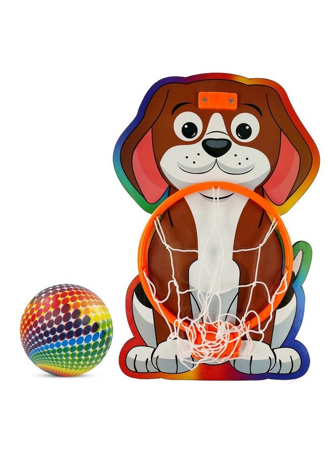 NHR Small Basket Ball kit Set with Ring for Kids, Playing Indoor Outdoor Basket Ball, Hanging Board with Net & Ball (Dog Face Printed), Multicolor