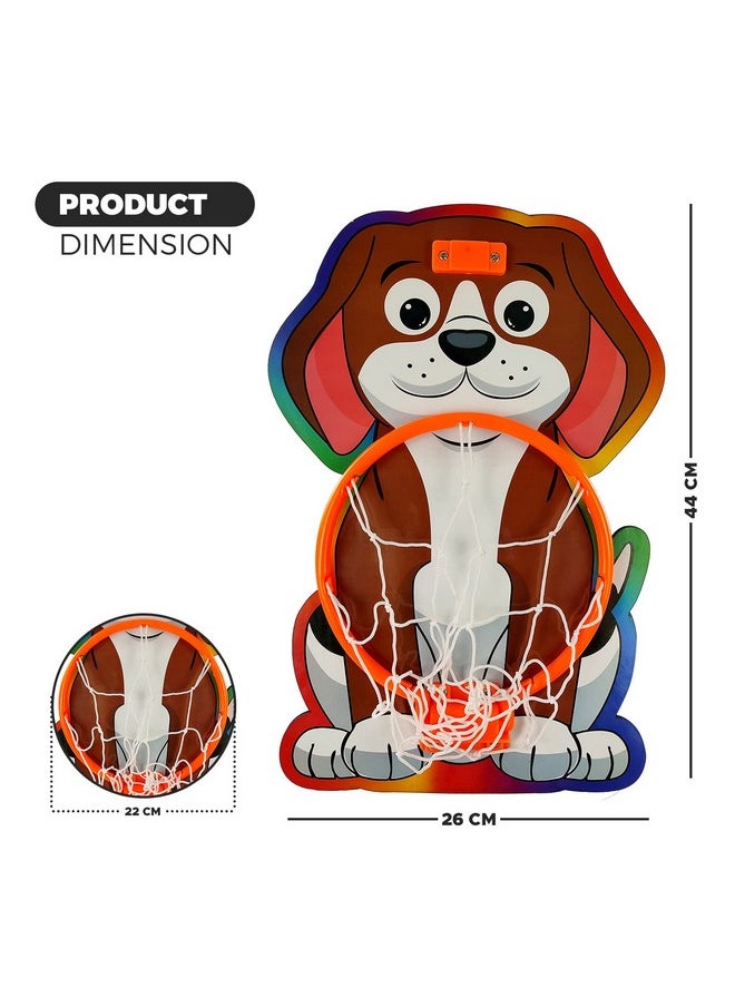 NHR Small Basket Ball kit Set with Ring for Kids, Playing Indoor Outdoor Basket Ball, Hanging Board with Net & Ball (Dog Face Printed), Multicolor