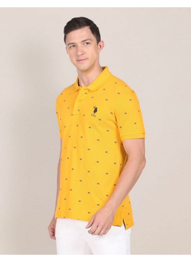 U.S. POLO ASSN. Men's Printed Regular Fit T-Shirt (USTSHF0121_Mustard