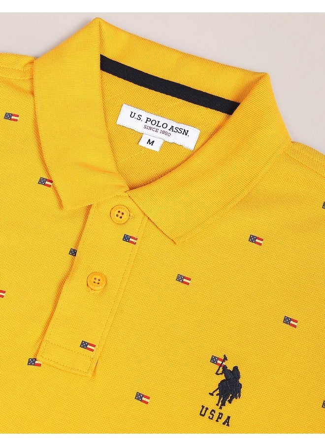 U.S. POLO ASSN. Men's Printed Regular Fit T-Shirt (USTSHF0121_Mustard