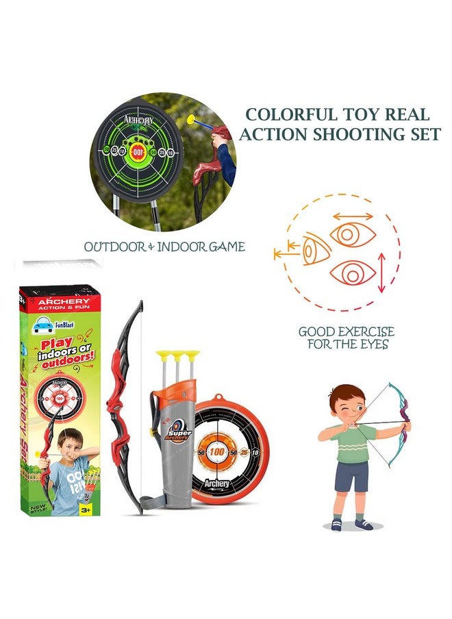 FunBlast Plastic Sports Archery Bow and Arrow Toy Set with Light-Up Feature and 3 Dart Target Board (Multicolor)