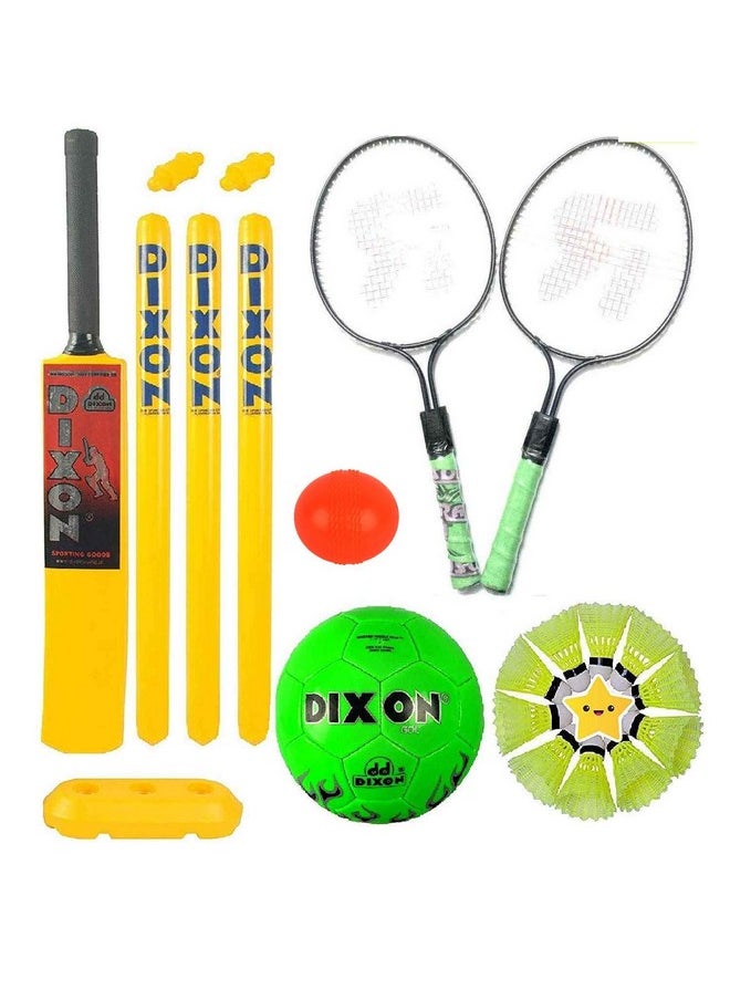 Toyshine 3 in 1 Super Sports Combo for Age 3 - 7 Years | Cricket | Badminton | Football -Multi Color