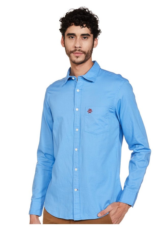 U.S. POLO ASSN. Mens Fs Solid Dobby Regular Fit Shirts (Usshtr0011_Blue_M)