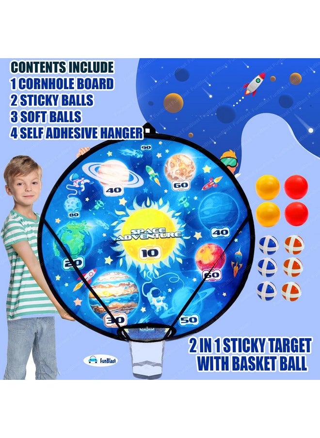 FunBlast 2 in 1 Sticky Target with Basket Ball for Kids - Space Theme Target Shooting Games, Indoor Outdoor Fun Games, Basketball Hoop for Kids, Toys for Kids