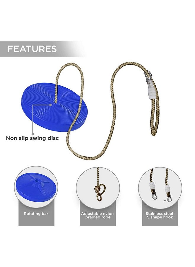 Toy Park Plastic Disc Swing Outdoor Indoor Hanging Plate Children Swing Disc Seat Kids Round Rope Playground Garden Play Activity with Height Adjustable (Blue)