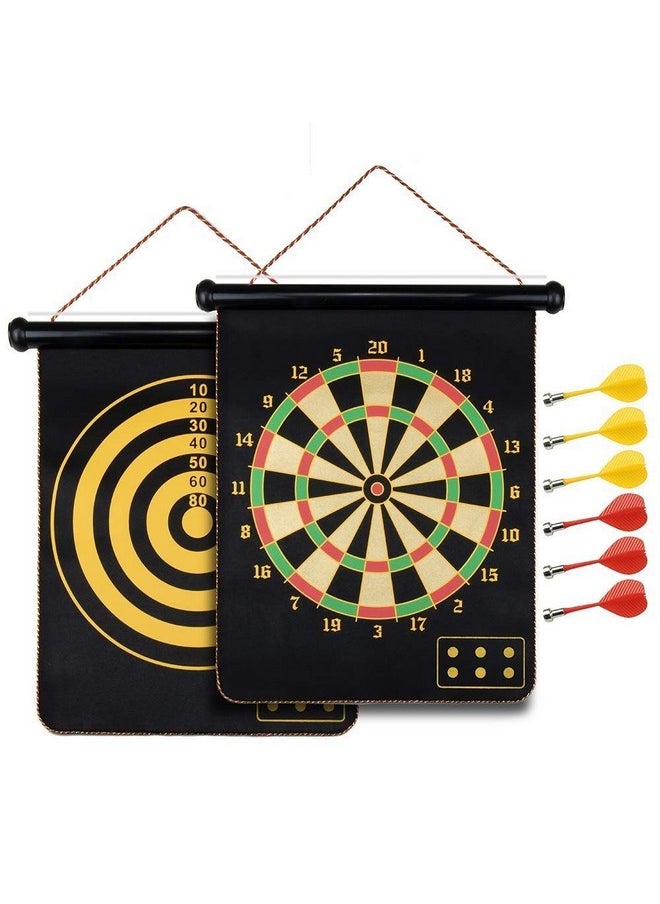 Toyshine Two Sided Magnetic Bullseye Dartboard Board Game Set, 17-Inch Dart Board, 6 Darts (SSTP)