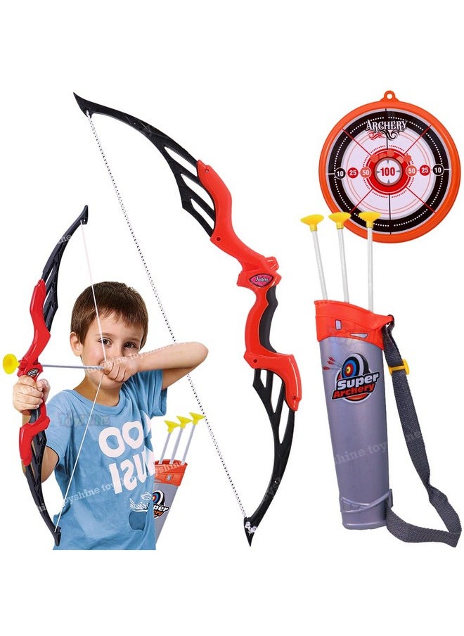 Toyshine Big Size Archer Bow and Arrow Set with Quiver and 3 Suction Arrows and Target (RED)