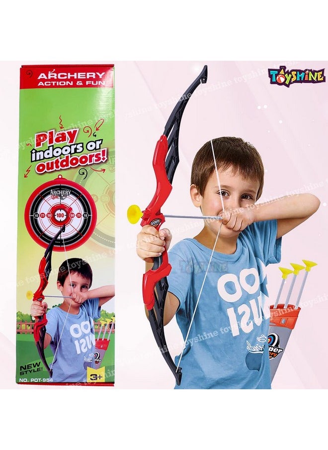 Toyshine Big Size Archer Bow and Arrow Set with Quiver and 3 Suction Arrows and Target (RED)
