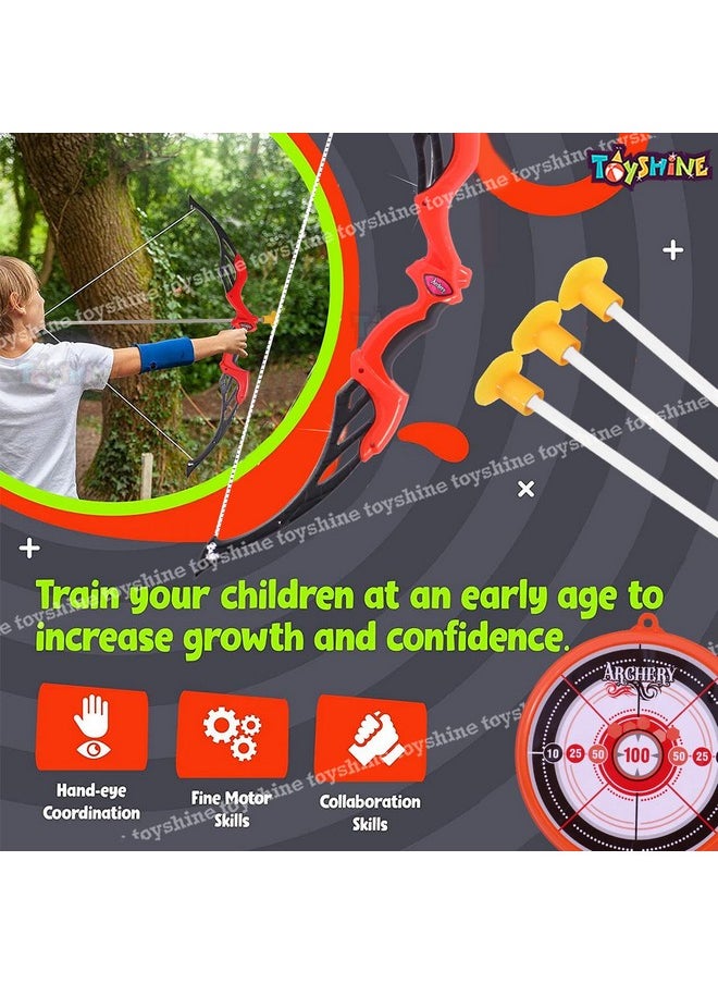 Toyshine Big Size Archer Bow and Arrow Set with Quiver and 3 Suction Arrows and Target (RED)