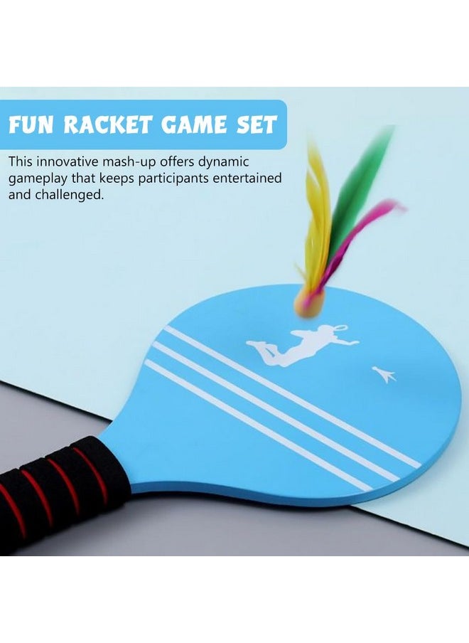Proberos® Racket Game Set Kids Shuttlecock Sport Game Wooden Racket with 4 Feather Ball-Base Shuttlecocks Fun Racket Game Sport Set Kids Outdoor Racket Game Set