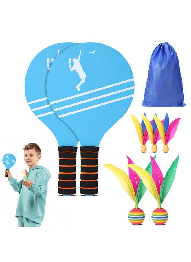 Proberos® Racket Game Set Kids Shuttlecock Sport Game Wooden Racket with 4 Feather Ball-Base Shuttlecocks Fun Racket Game Sport Set Kids Outdoor Racket Game Set
