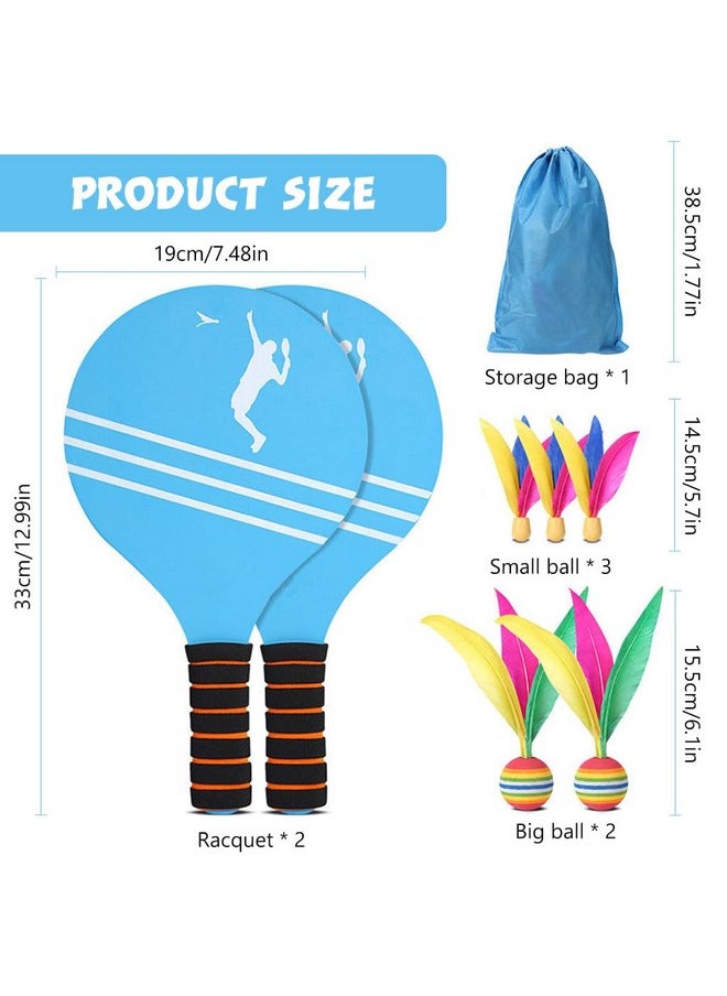 Proberos® Racket Game Set Kids Shuttlecock Sport Game Wooden Racket with 4 Feather Ball-Base Shuttlecocks Fun Racket Game Sport Set Kids Outdoor Racket Game Set