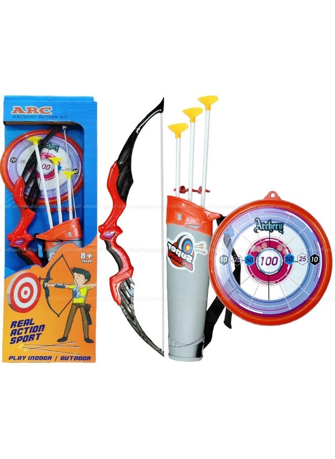 FunBlast Bow and Arrow Toy Set - Target Shooting Archery Toy Set, Real Action Shooting Bow and Arrow, Indoor and Outdoor Shooting Game, 1 Bow and 3 Arrow (A)