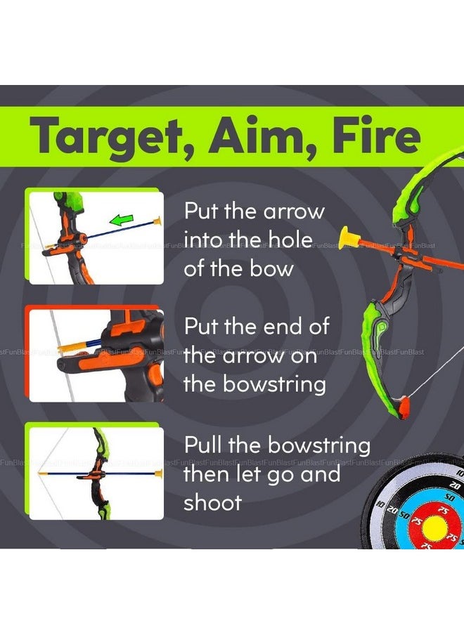 FunBlast Bow and Arrow Toy Set - Target Shooting Archery Toy Set, Real Action Shooting Bow and Arrow, Indoor and Outdoor Shooting Game, 1 Bow and 3 Arrow (A)
