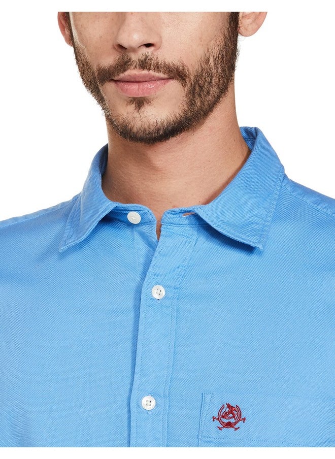 U.S. POLO ASSN. Mens Fs Solid Dobby Regular Fit Shirts (Usshtr0011_Blue_L)