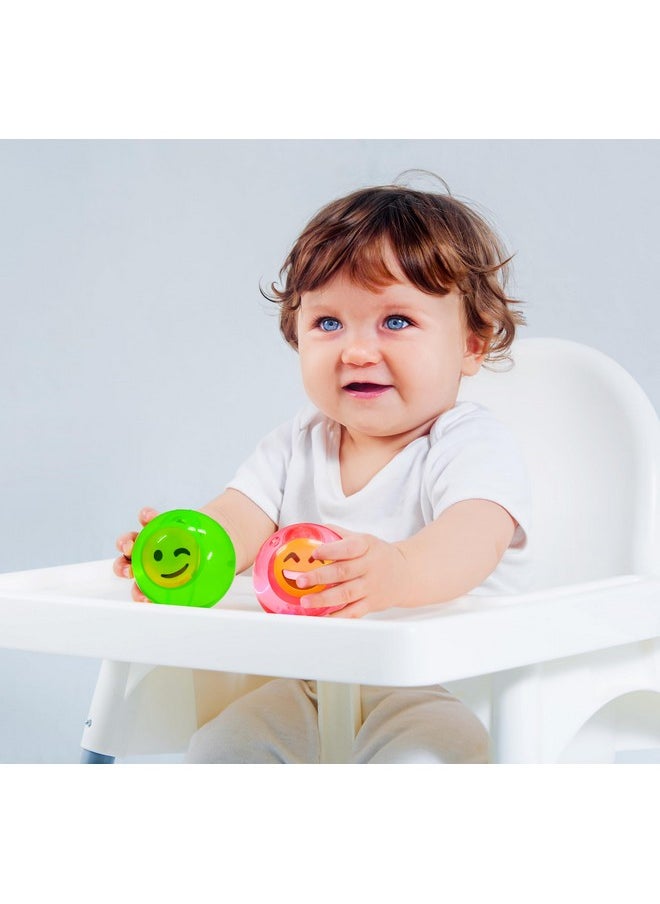 VGRASSP Emoji Faced 2.5 Inch Diameter LED Light Up Bouncy Ball Toy for Kids - Blinking Colorful Lights When Bounced - Return Gift - Color and Emoji Design As Per Stock (Pack of 2)