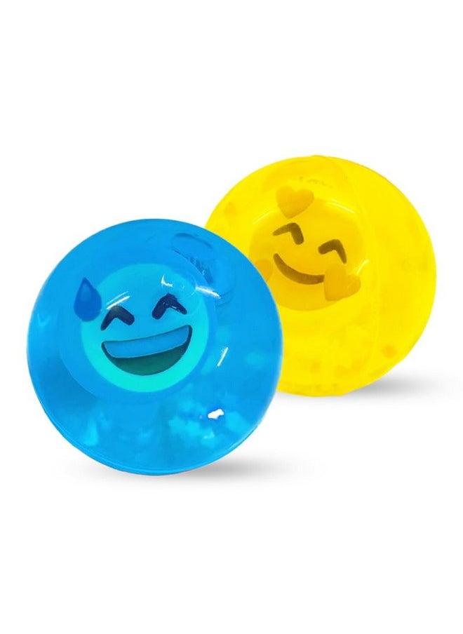 VGRASSP Emoji Faced 2.5 Inch Diameter LED Light Up Bouncy Ball Toy for Kids - Blinking Colorful Lights When Bounced - Return Gift - Color and Emoji Design As Per Stock (Pack of 2)