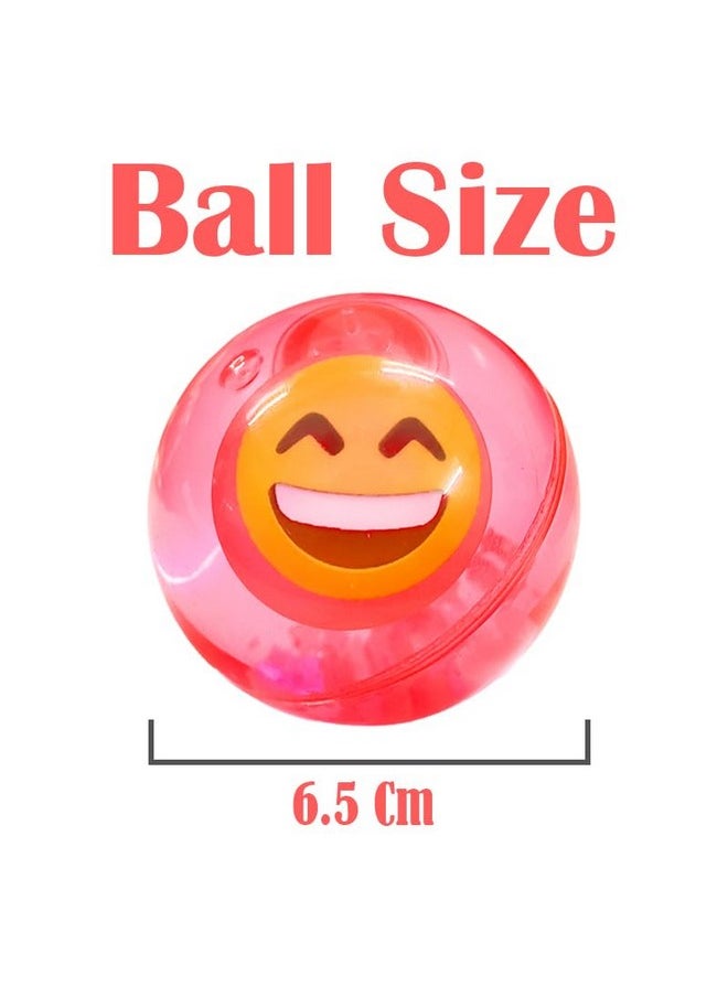 VGRASSP Emoji Faced 2.5 Inch Diameter LED Light Up Bouncy Ball Toy for Kids - Blinking Colorful Lights When Bounced - Return Gift - Color and Emoji Design As Per Stock (Pack of 2)