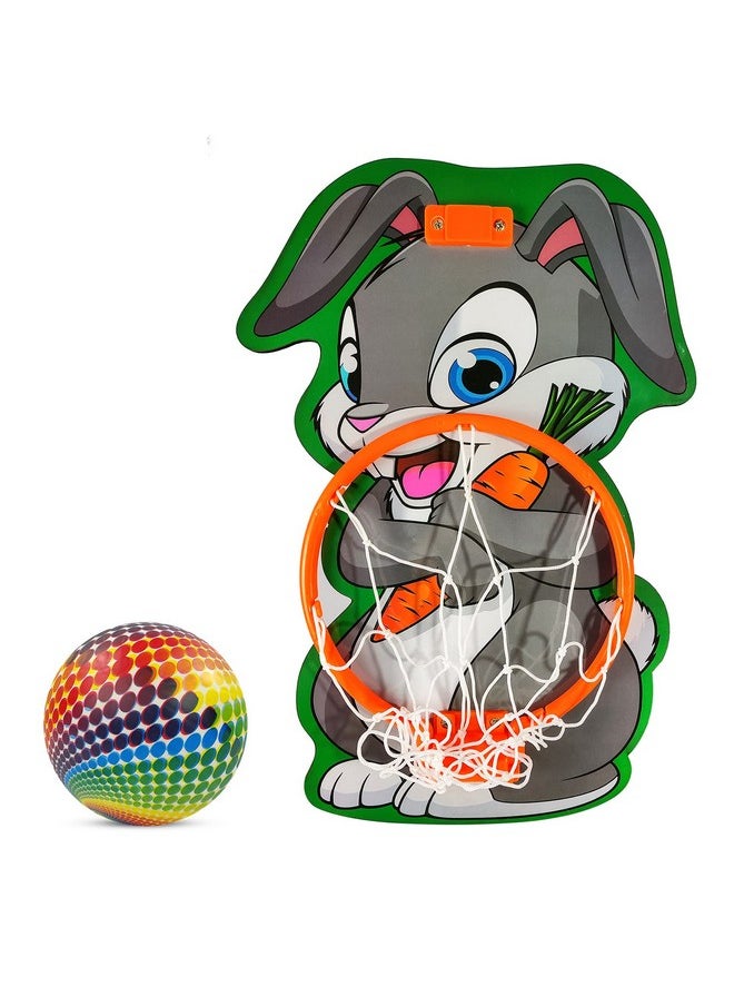 NHR Small Basket Ball kit Set with Ring for Kids, Playing Indoor Outdoor Basket Ball, Hanging Board with Net & Ball (Rabbit Face Printed) Multicolor