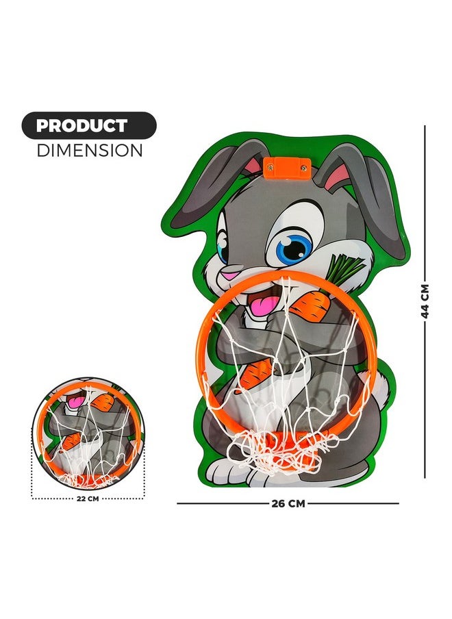 NHR Small Basket Ball kit Set with Ring for Kids, Playing Indoor Outdoor Basket Ball, Hanging Board with Net & Ball (Rabbit Face Printed) Multicolor