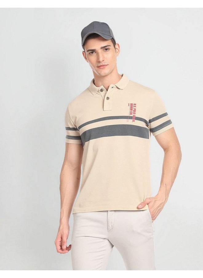 U.S. Polo Assn. Men's Striped Slim Fit T-Shirt (UDOEN1POLO103_Beige