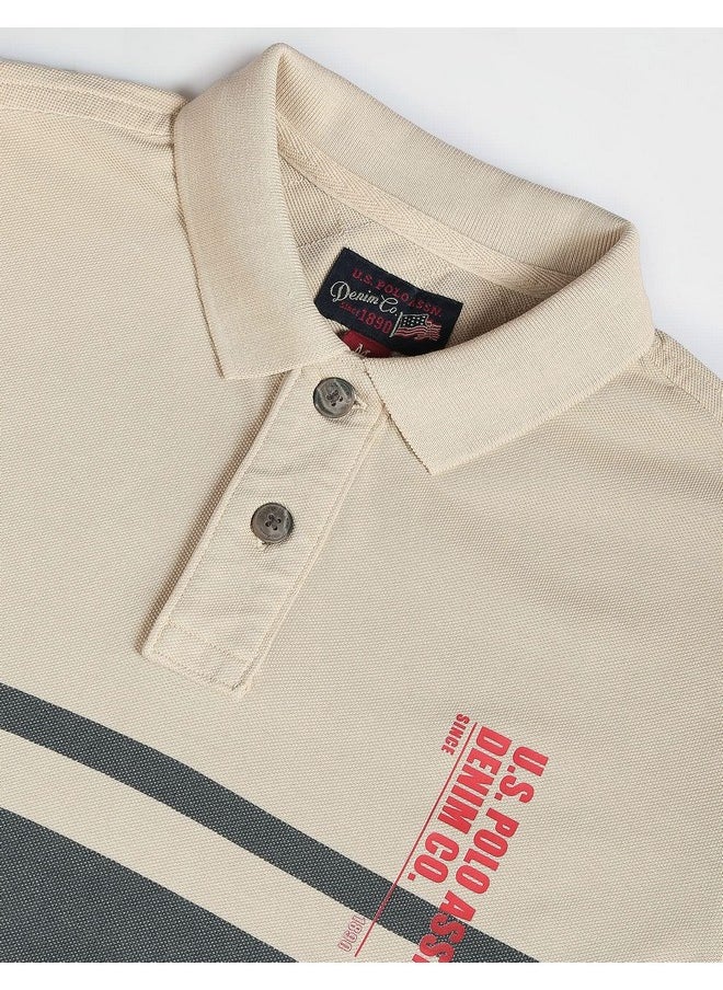 U.S. Polo Assn. Men's Striped Slim Fit T-Shirt (UDOEN1POLO103_Beige