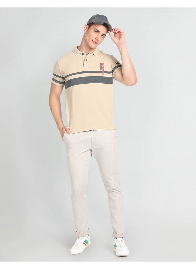 U.S. Polo Assn. Men's Striped Slim Fit T-Shirt (UDOEN1POLO103_Beige